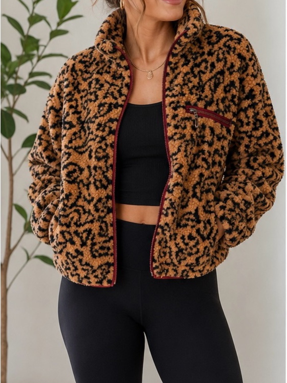 RVCA Oh Hush Sherpa Jacket Leopard Ochre Print- Size S-NWT